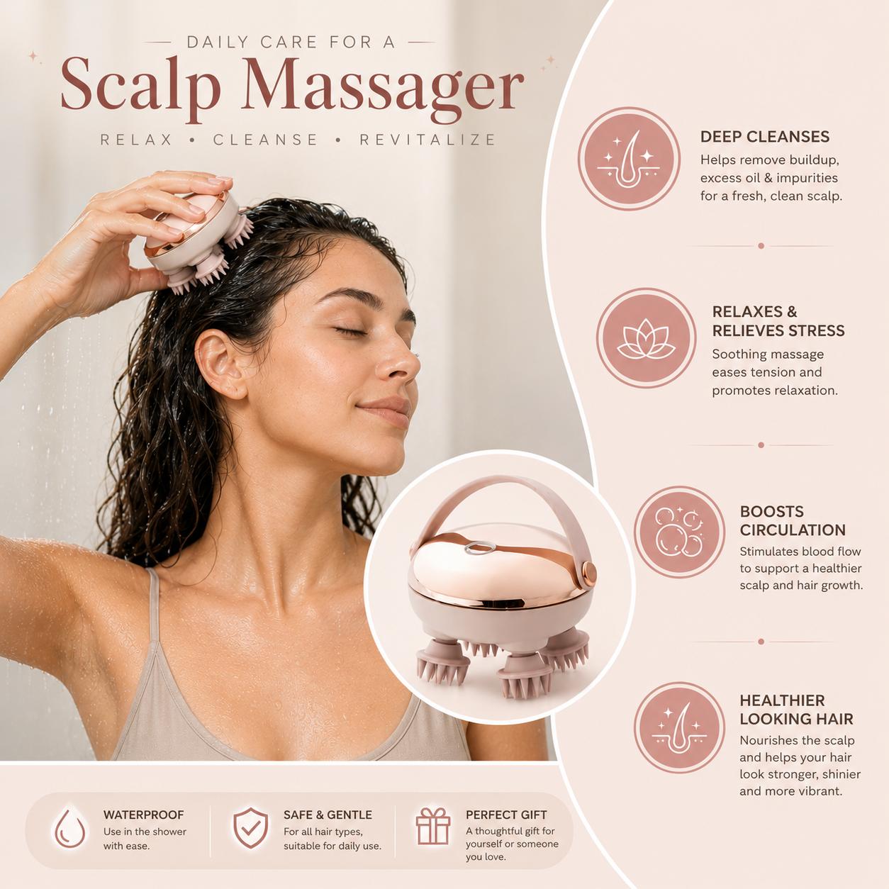 Electric Scalp Massager – Rechargeable Waterproof Head Massage Brush