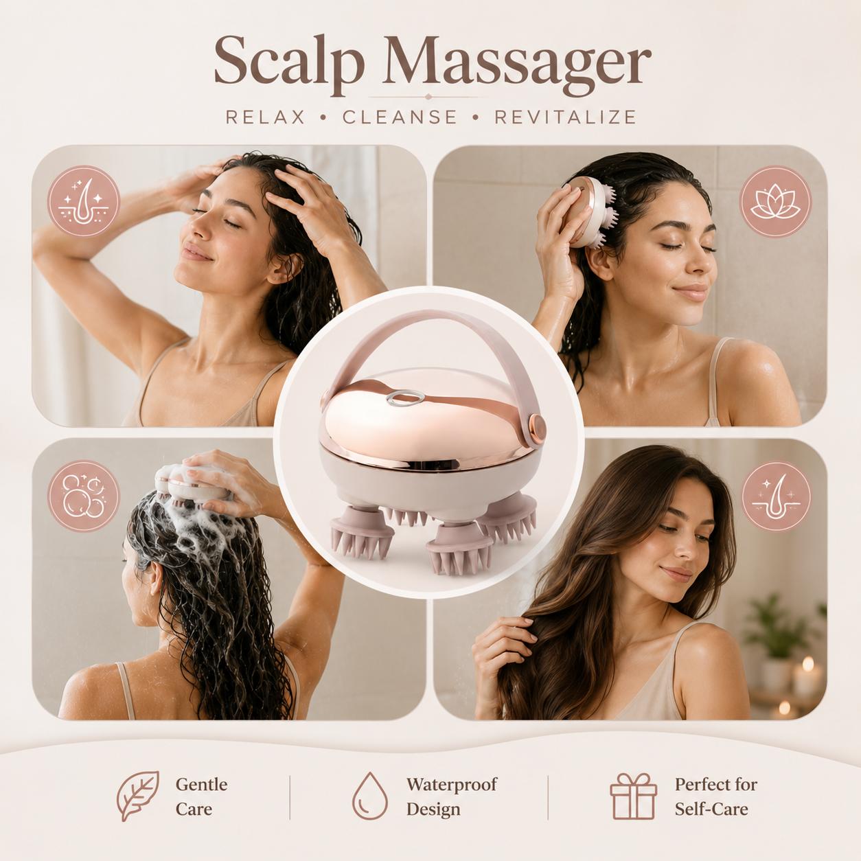 Electric Scalp Massager – Rechargeable Waterproof Head Massage Brush